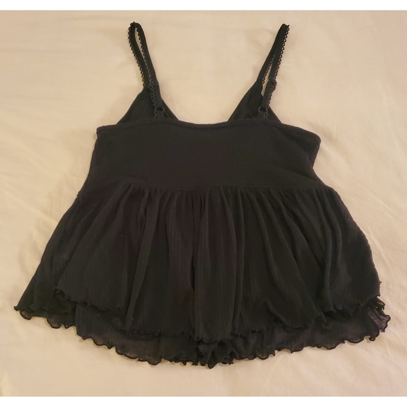 Free People Black Melbourne Tank Top Medium Ruffle Layered Loose Spaghetti Strap - Picture 4 of 4